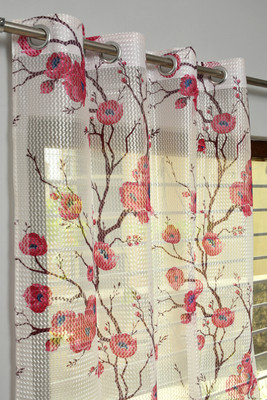 Galaxy Home Decor 153 cm (5 ft) Window Net Blackout Curtain (Pack Of 2)(Pink, Floral)
