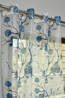 Panipat Textile Hub 152 cm (5 ft) Window Net Semi Transparent Curtain (Pack Of 2)(Aqua, Floral)