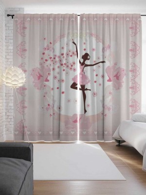 S VEERA 154 cm (5 ft) Polyester Room Darkening Window Curtain (Pack Of 2)(Floral, White,Pink)