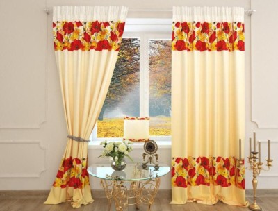 sai fashion 274 cm (9 ft) Polyester Room Darkening Long Door Curtain (Pack Of 2)(Floral, Red, Red, Red)