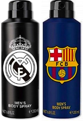 FC Barcelona fcb blue+real madrid black deodorant set Body Spray  -  For Men & Women(400 ml, Pack of 2)