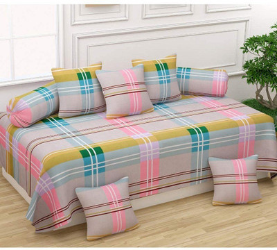 MORADO Polycotton Checkered Diwan Set(Multicolor)