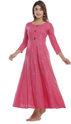 world choice Women Embroidered Anarkali Kurta(Pink)