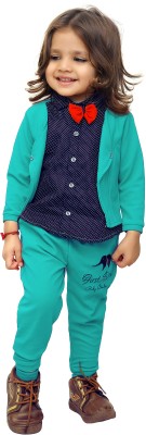 FirstBorn Baby Boys & Baby Girls Festive & Party Blazer, Shirt and Trouser Set(Green Pack of 1)