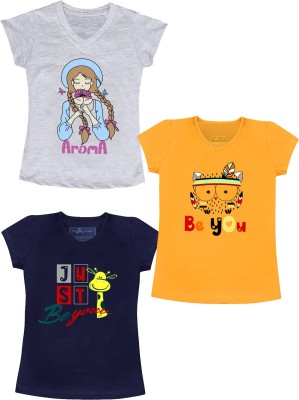 naughty ninos Baby Girls Graphic Print Cotton Blend T Shirt(Multicolor, Pack of 3)