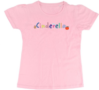 DISNEY PRINCESS Girls Typography Pure Cotton Regular T Shirt(Pink, Pack of 1)