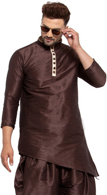 26 i Men Solid Asymmetric Kurta(Brown)