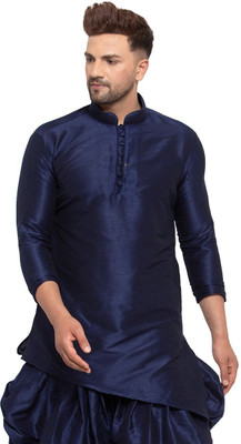 26 i Men Solid Asymmetric Kurta(Dark Blue)