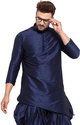 26 i Men Solid Asymmetric Kurta(Dark Blue)