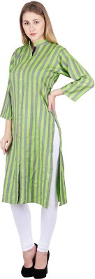 BIS Creations Women Striped Straight Kurta(Light Green)