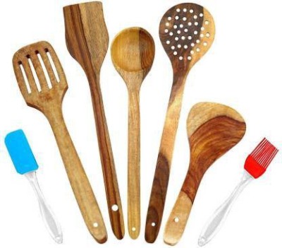 WOODINCLINE Wooden Spoon Set Of 7 1043 Wooden Serving Spoon Set(Pack of 7)