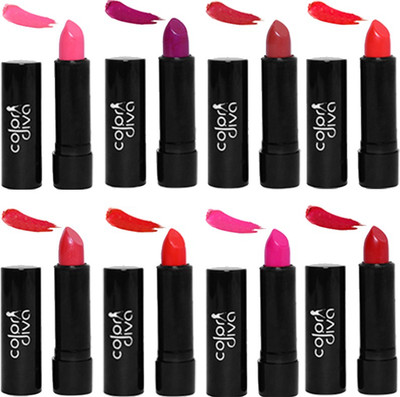 Color Diva (CD-BC-LS2-08) Multicolor Stylish Matte Lipstick (4.5 g Each) - (Pack of 8)(Multi Color, 36 g)