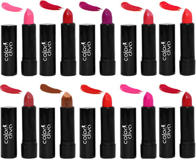 Color Diva (CD-BC-LS1-10) Multicolor Stylish Matte Lipstick (4.5 g Each) - (Pack of 10)(Multi Color, 45 g)
