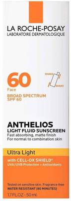 LA ROCHE-POSAY Anthelios Light Fluid Face Sunscreen Broad Spectrum SPF 60, 1.7 Fl. Oz. - SPF 60