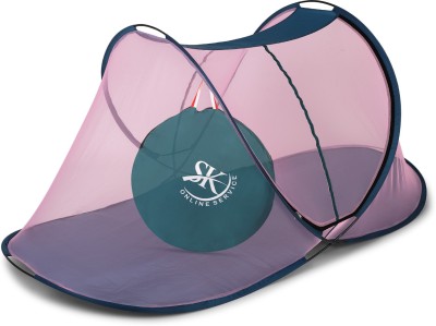 SK Online Services Polyester Adults Washable Foldable Single Bed Mosquito Net with cloth base /Portable single bed mosquito net with large zippers for easy entrance and exit (Pink) Mosquito Net(Pink, Tent)