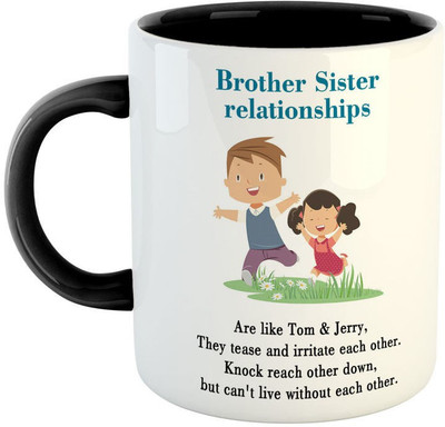 ARTBUG Brother Sister Relationship Ceramic Coffee Best Rakhi Gift for Sister/Brother, Rakshabandhan, Rakhi, Bhai Dooj, Birthday - Black Ceramic Coffee Mug(350 ml)