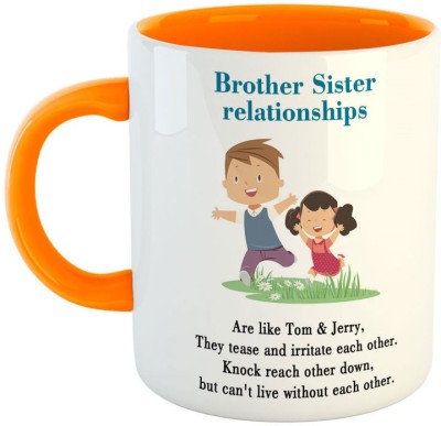 ARTBUG Brother Sister Relationship Ceramic Coffee Best Rakhi Gift for Sister/Brother, Rakshabandhan, Rakhi, Bhai Dooj, Birthday - Orange Ceramic Coffee Mug(350 ml)