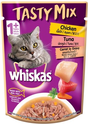 Whiskas Tasty Mix Made With Real Fish, Tuna And Carrot in Gravy Chicken 0.07 g Wet Adult Cat Food