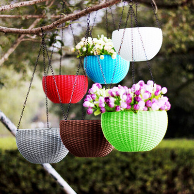 Decorzone Beautiful Woven Design Hanging Basket Plant Container Set(Pack of 6, Plastic) - PaisaWapas