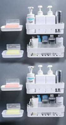 ARTHANA 4 Toothbrush holder and 4 soap holder for bathroom Plastic Toothbrush Holder(White, Wall Mount)