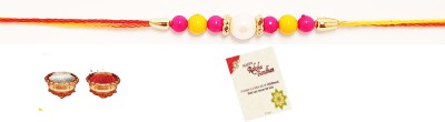 Vrinde Designer R59 Mauli Thread Rakhi, Chawal Roli Pack, Greeting Card  Set(1 Rakhi,Roli Chawal,1 Greating Card)