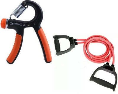 EMMKITZ Combo Double Resistance Bands Toning Tube Exerciser with Hand gripper Home Gym Kit Resistance Tube(Red)