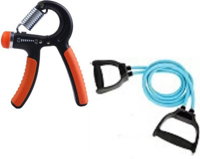 EMMKITZ Combo Double Resistance Bands Toning Tube Exerciser with Hand gripper Home Gym Kit Resistance Tube(Blue)