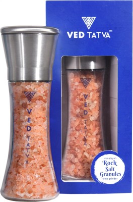 VED TATVA Organic Himalayan pink rock salt Granules with Stainless Steel adjustable Ceramic grinder & Glass Bottle Rock Salt(200 g)