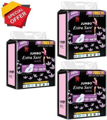 Jumbo Extra Sure Sanitary Pads for Women with Wings | Dry-net Surface Soft & Comfortable Sanitary Napkins for Day & Night Protection (120 Pad+ + 30 Pantiliner) Sanitary Pad (Pack of 150) Sanitary Pad(Pack of 3) Jumbo Extra Sure Sanitary Pads for Women with Wings | Dry-net Surface Soft & Comfortable Sanitary Napkins for Day & Night Protection (120 Pad+ + 30 Pantiliner) Sanitary Pad (Pack of 150) Sanitary Pad(Pack of 3)