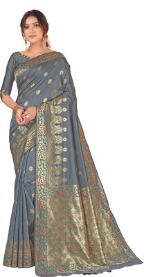 Duggad Creation Woven Banarasi Jacquard Saree(Grey)