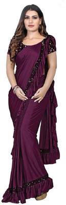 Greeva fashion Embellished Bollywood Lycra Blend Saree(Purple)