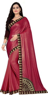 ShiVAdit Ethnic Embroidered Assam Silk Silk Blend, Lycra Blend Saree(Maroon)