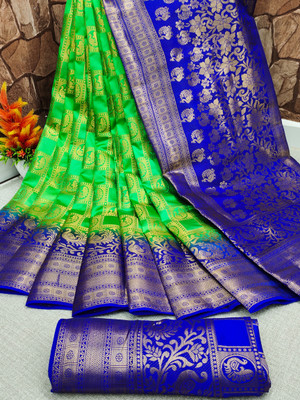 Morpich Fashion Self Design Banarasi Nylon Saree(Green)