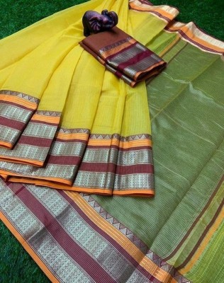 Sidhidata Woven Kota Doria Cotton Blend Saree(Yellow)