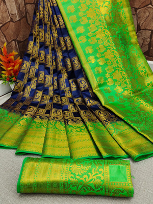 Morpich Fashion Self Design Banarasi Nylon Saree(Blue)