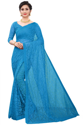 OM AMAR FASHION Embellished Bollywood Net Saree(Blue)