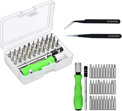 WOWSOME 34 In 1 tool 30 Different Type Bits and Strong flexible Extension Rod with Pointed and Curved Tip Black Coated Steel Tweezer For Home Appliance, Mobile and Computer Repairing Combination Screwdriver Set(Pack of 34)