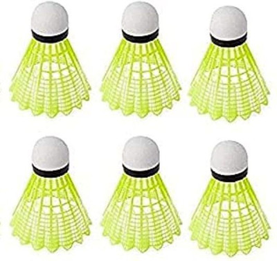 saipro Nylon Shuttlecock (Pack of 6) Nylon Shuttle  - Green(Medium, 77, Pack of 6)