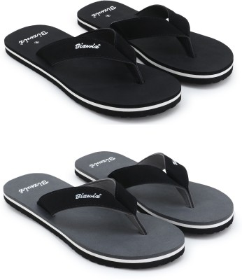 Bizwiz for Men Combo of 2 Slippers / Flip Flop Slippers(Black, Grey 10)