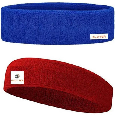 Glitter Non Slip Moisture Wicking Work Out Cotton Headband For Men's & Women's Headband Head Support(Blue, Red)