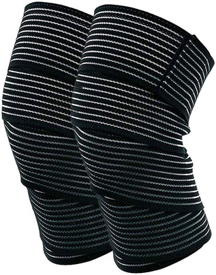 GymWar Weight Lifting Knee Wraps Heavy Duty Elastic Compression Support for Gym Power Knee Support(Black)