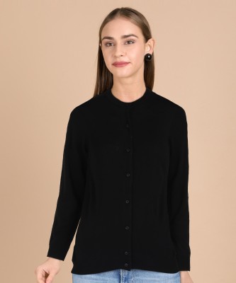 VAN HEUSEN Solid Round Neck Casual Women Black Sweater