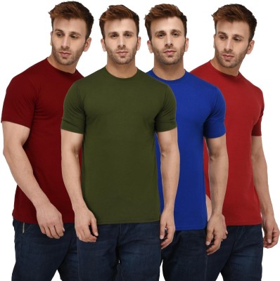 London Hills Solid Men Round Neck Dark Green, Maroon, Blue T-Shirt