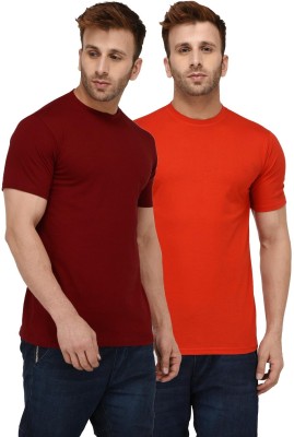 London Hills Solid Men Round Neck Red, Maroon T-Shirt