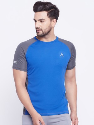 Austivo Colorblock Men Round Neck Blue T-Shirt