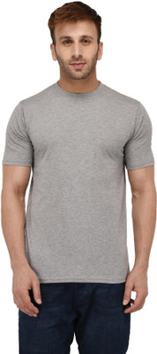 London Hills Solid Men Round Neck Grey T-Shirt