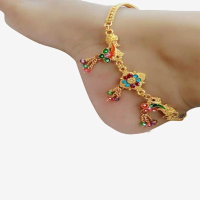 Sipradh American Diamond Fancy Brass Anklet (Pack of 2) Alloy Toe Anklet