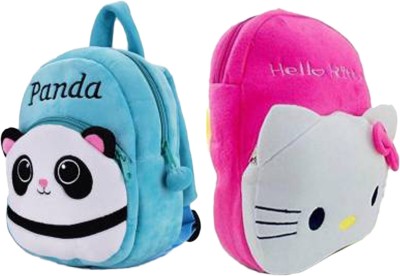 Zhunmun Combo - Cute Hello Kitty & Blue Panda Combo Kids School/Nursery/Picnic/Carry/Travelling Bag, 2-8 Years School Bag Waterproof Backpack (White, Blue, Pink, 10 L) (2 BAGS) School Bag(Blue, Pink, 10 L)