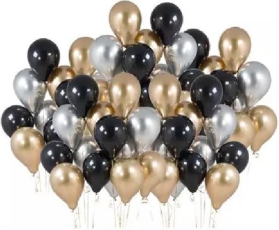 HARDATAR Solid 40 Pcs Golden, Black, Silver Metallic Chrome Balloons for Birthdays, Anniversaries , Weddings, Functions and Party Occasion Balloon(Gold, Black, Silver, Pack of 40)