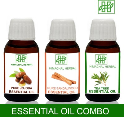 Himachal Herbal JOJOBA-TEA TREE-SANDALWOOD ESSENTIAL OIL FOR COSMETIC SOAP MAKING AROMATHERAPY-3PC EACH 10ML(30 ml)